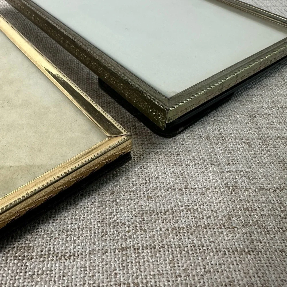 Vintage Metal Picture Frames Set of 3 | 5x7 Brass Tone Easel Frames | 1970s